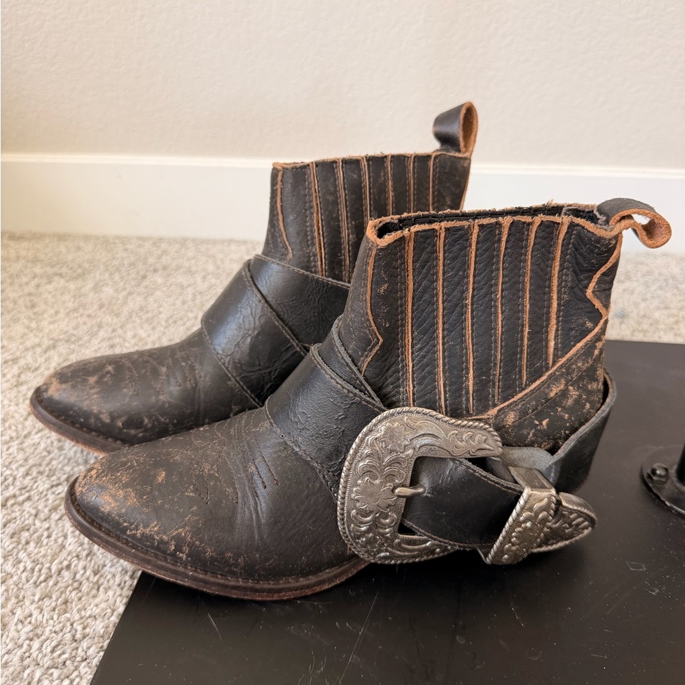 Matisse Dark Brown Leather Boots with Silver Buckle Detail